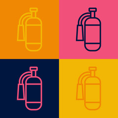 Pop art line Fire extinguisher icon isolated on color background. Vector