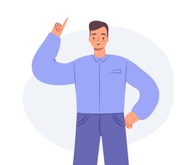 Man having idea. Guy showing Eurika gesture. Office worker vector character illustration.