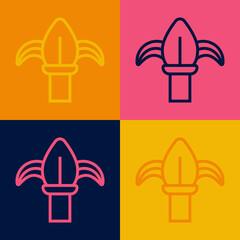 Pop art line Classic iron fence with metal pillars icon isolated on color background. Ancient wrought iron fence. Vector