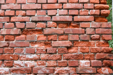 Strukturierter Hintergrund -Rote alte Ziegelsteine mit offenen Fugen