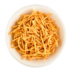Aloo Bhujia in Bowl Isolated on White Background with Clipping Path