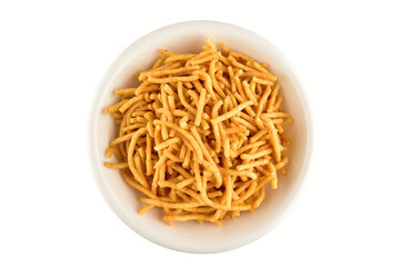 Aloo bhujia Bowl Isolated on White Background with clipping path