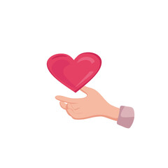 Heart hovering over the hand. Vector cartoon illustration. Love concept.