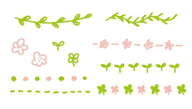 Floral dividers drawn with crayons, leaf lines, vector hand drawn illustration set