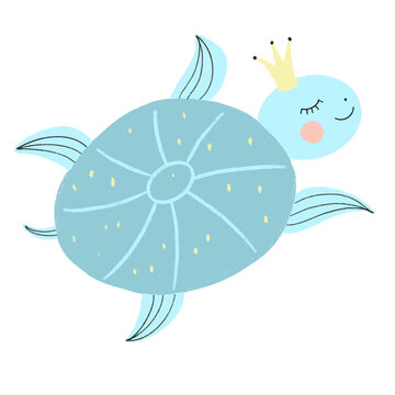 Cute turtle on white isolated background. Vector illustration
