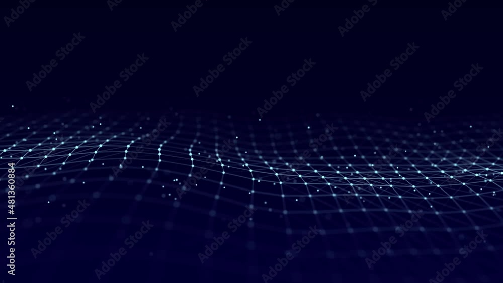 Poster Technology blue wave with lines. Big data visualization. Analytics representation. Digital background. 3d rendering.