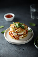 Savory pancakes with chicken and cheese