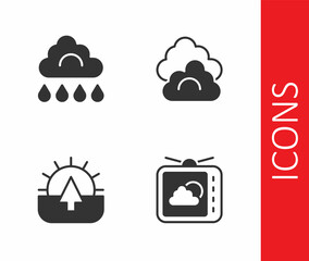 Set Weather forecast, Cloud with rain, Sunrise and icon. Vector