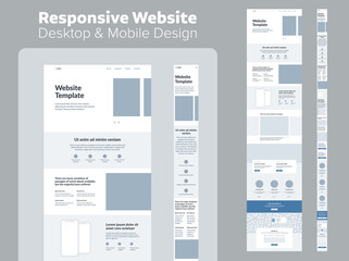 Design website. Desktop and mobile wireframe. Landing page template. UX UI Resources. - obrazy, fototapety, plakaty