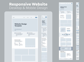 Design website. Desktop and mobile wireframe. Landing page template. UX UI Resources.