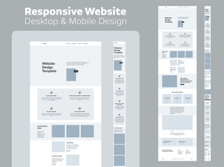 Fototapeta na wymiar Design website. Desktop and mobile wireframe. Landing page template. UX UI Resources.