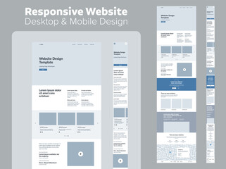 Design website. Desktop and mobile wireframe. Landing page template. UX UI Resources.