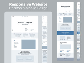 Design website. Desktop and mobile wireframe. Landing page template. UX UI Resources.