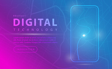 Digital technology banner pink blue background concept with technology line light effects, abstract tech, Map GPS navigation,  Smartphone map application,  illustration vector for graphic design