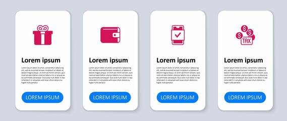 Set Tax payment, Mobile shopping, Wallet and Gift box. Business infographic template. Vector