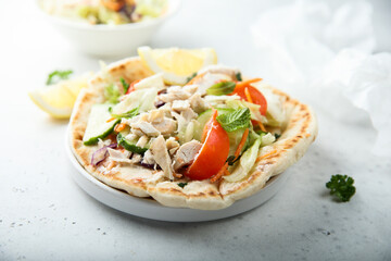 Fresh Greek pita bread with chicken and vegetables