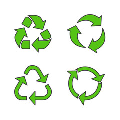 Set Of Recycle Sign Vector Icon Illustration. Recycling Symbol Of Ecologically Pure Funds Flat Icon