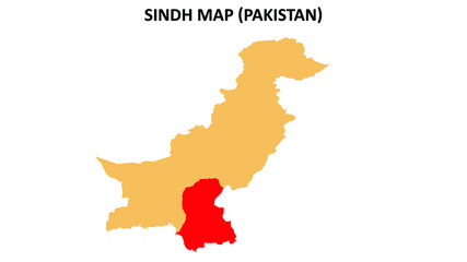 Sindh map highlighted on Pakistan map. Sindh map on Pakistan.