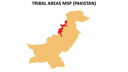 Obraz premium Tribals area map highlighted on Pakistan map. Tribals area map on Pakistan.