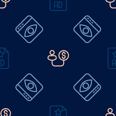 Set line Advertising, Personal information collection and Human and money on seamless pattern. Vector