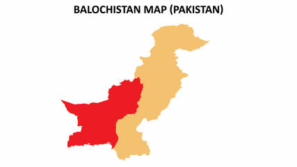 Balochistan map highlighted on Pakistan map. Balochistan map on Pakistan.