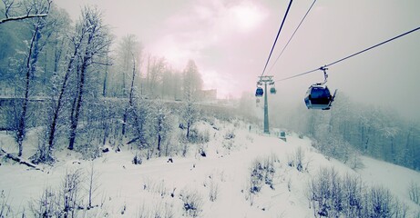 skiing in the mountains