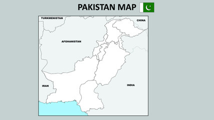 Pakistan Map. Political map of Pakistan. Pakistan Map with neighboring countries and borders.