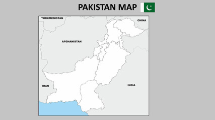 Pakistan Map. Political map of Pakistan. Pakistan Map with neighboring countries and borders.