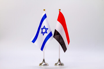 State flags of Israel and Yemen on a light background. State flags.