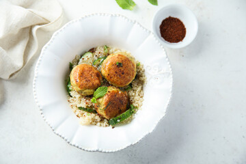 Roasted falafel with quinoa and herbs