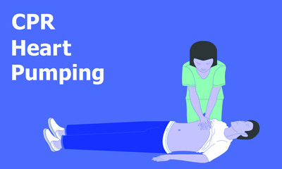 the physician green clothe girl kneel heart pumping CPR the patient.vector illustration eps10