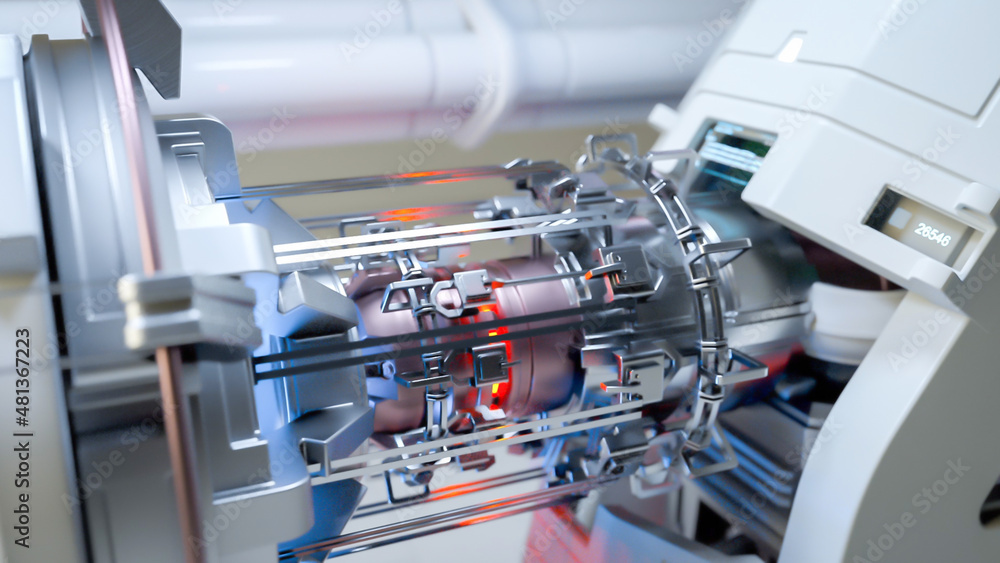 Poster metallic high tech engine mechanism. generic advanced technology and engineering background. 3d rend