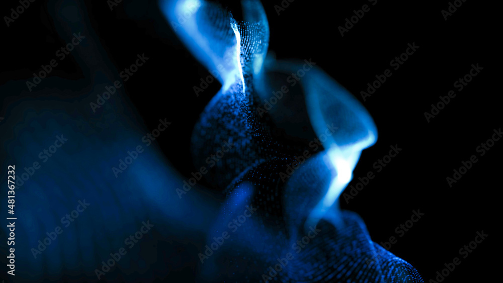 Poster Blue abstract shapes. Futuristic abstract technology background. Depth of field settings. 3D rendering