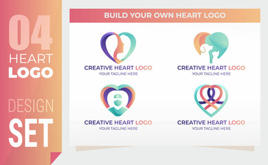 Set of four vector love heart logo template - collection with heart logo for women, pharmacy, pets and abstract icons and symbols