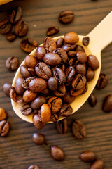coffee beans close up in the table