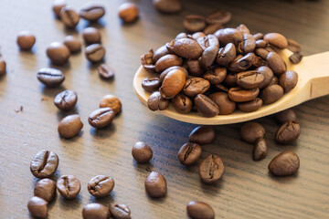 coffee beans close up in the table