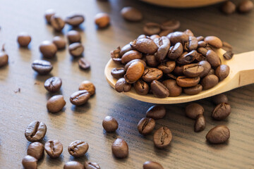 coffee beans close up in the table