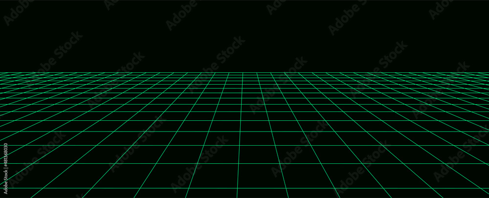 Poster vector green perspective grid. digital cyberspace. network connection structure. vector illustration
