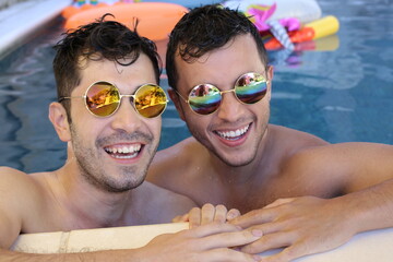 Cute gay tourists representing diversity