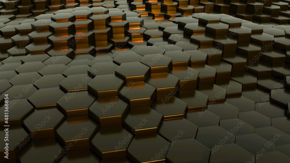 Poster dark theme abstract technology background. black glossy tiles dark field. 3d rendering