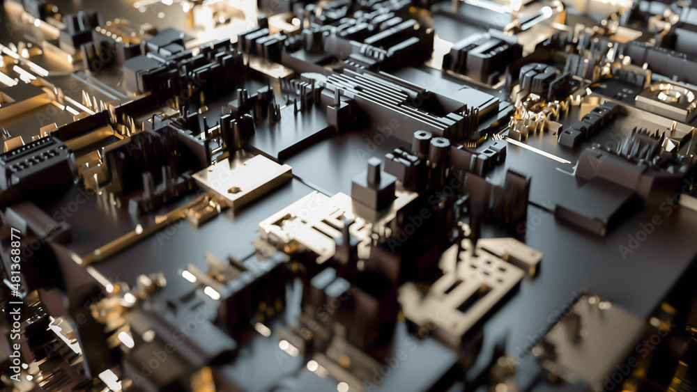 Poster dark abstract futuristic circuit board or motherboard. generic information technology background. de