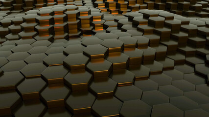 Dark theme abstract technology background. Black glossy tiles dark field. 3D rendering