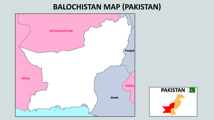Obraz premium Balochistan Map. Political map of Balochistan. Balochistan Map of Pakistan with neighboring countries and borders.