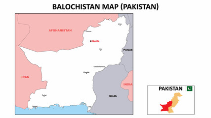 Balochistan map. Political map of Balochistan. Balochistan Map of Pakistan with white color.