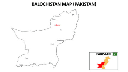 Balochistan Map. Balochistan Map of Pakistan with color background and all states names.