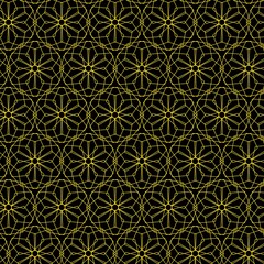 Modern simple geometric vector seamless pattern with gold line texture on black background. Light abstract wallpaper.