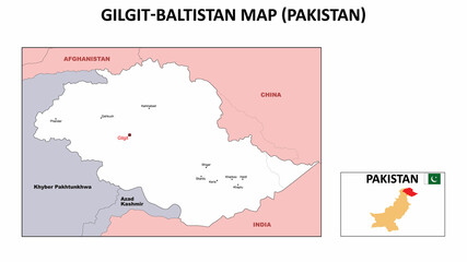 Gilgit Baltistan map. Political map of Gilgit Baltistan. Gilgit Baltistan Map of Pakistan with white color.