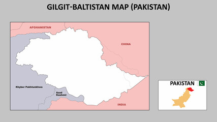 Gilgit Baltistan Map. Political map of Gilgit Baltistan. Gilgit Baltistan Map of Pakistan with neighboring countries and borders.