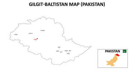 Gilgit Baltistan Map. Gilgit Baltistan Map of Pakistan with color background and all states names.