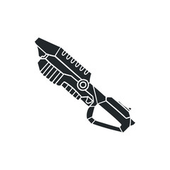 Gun Plasma Icon Silhouette Illustration. Futuristic Space Blaster Vector Graphic Pictogram Symbol Clip Art. Doodle Sketch Black Sign.